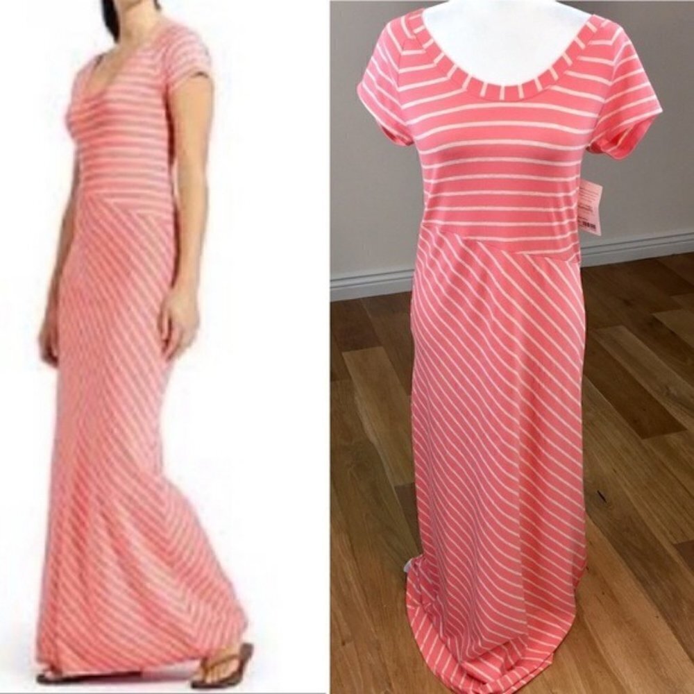 Athleta Makai Coral Striped Jersey Maxi Dress